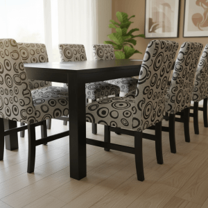 Silla vestida gris circulo negro